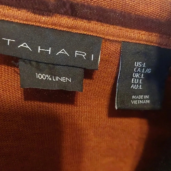 Tahari Linen open front Hooded Cardigan Rust Orange size Large Lagenlook luxury - Picture 3 of 6